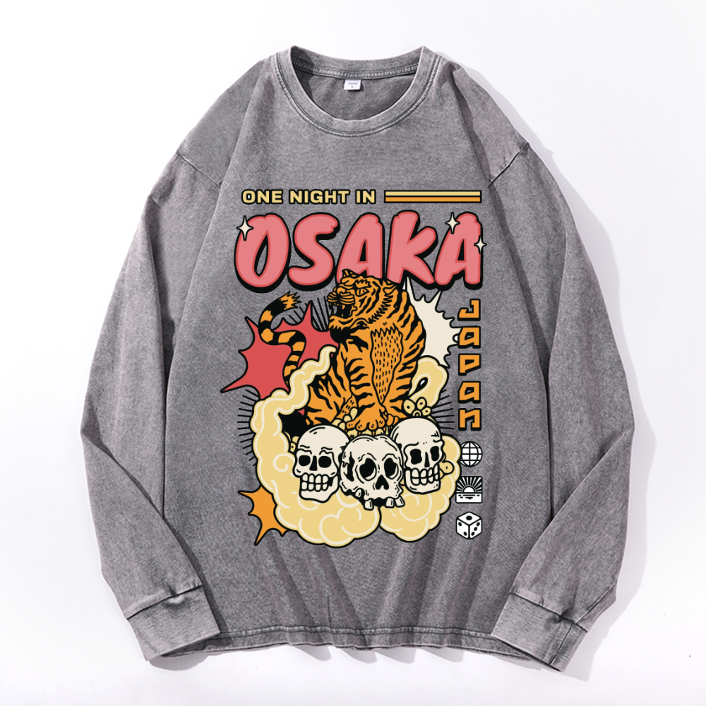 One Night in OSAKA Vintage Cotton Wash Crewneck Sweatshirt