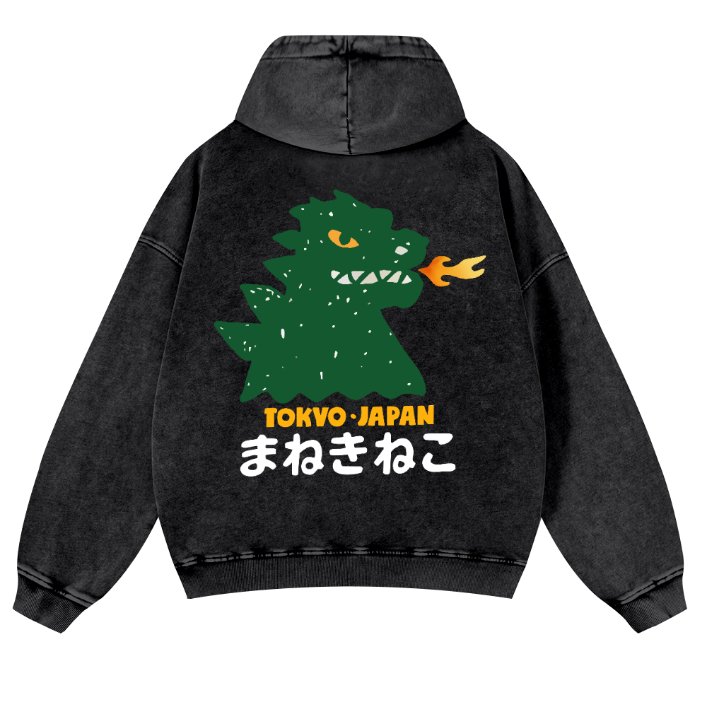 Godzilla Monster Tokyo Japan Vintage Washed Cotton Back Art Hoodie