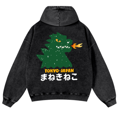 Godzilla Monster Tokyo Japan Vintage Washed Cotton Back Art Hoodie
