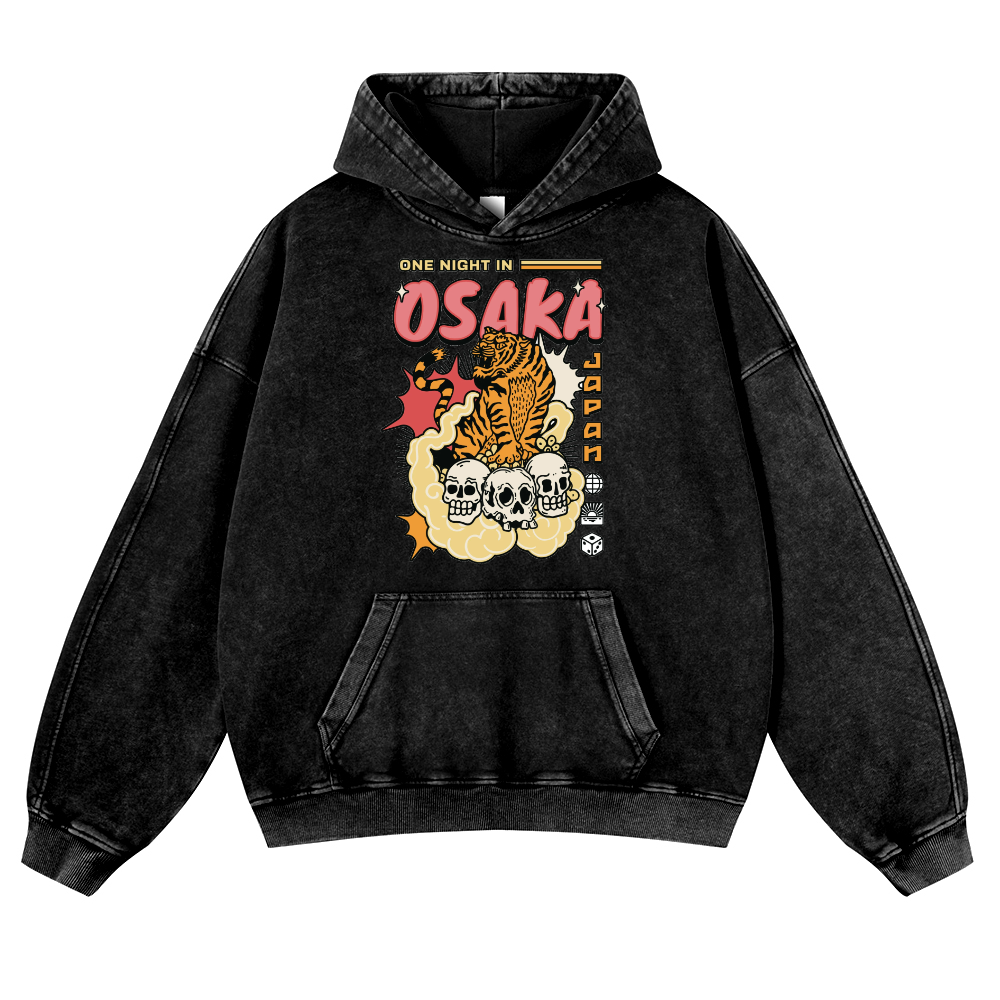 One Night in OSAKA Vintage Washed Thick Cotton Hoodie