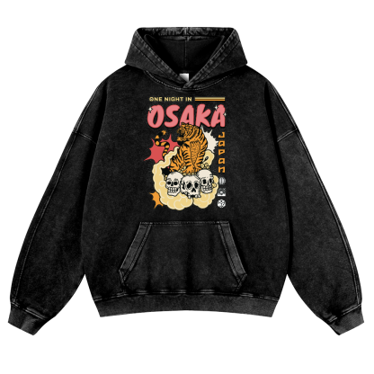 One Night in OSAKA Vintage Washed Thick Cotton Hoodie