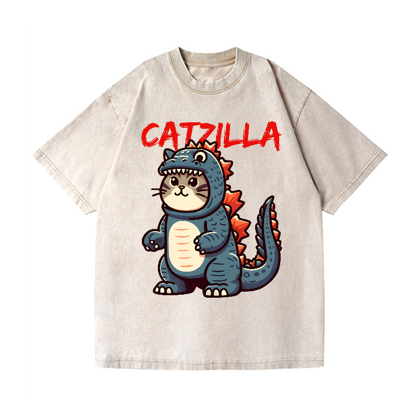 Catzilla Cat Godzilla Vintage Wash Japanese Design T-Shirt