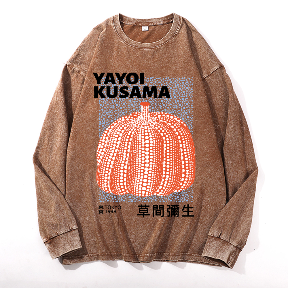 Yayoi Kusama Pumpkin Vintage Cotton Wash Crewneck Sweatshirt