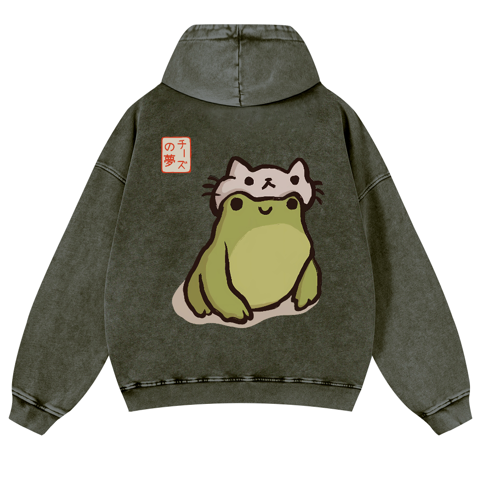 Frog Vintage Washed Cotton Back Art Hoodie