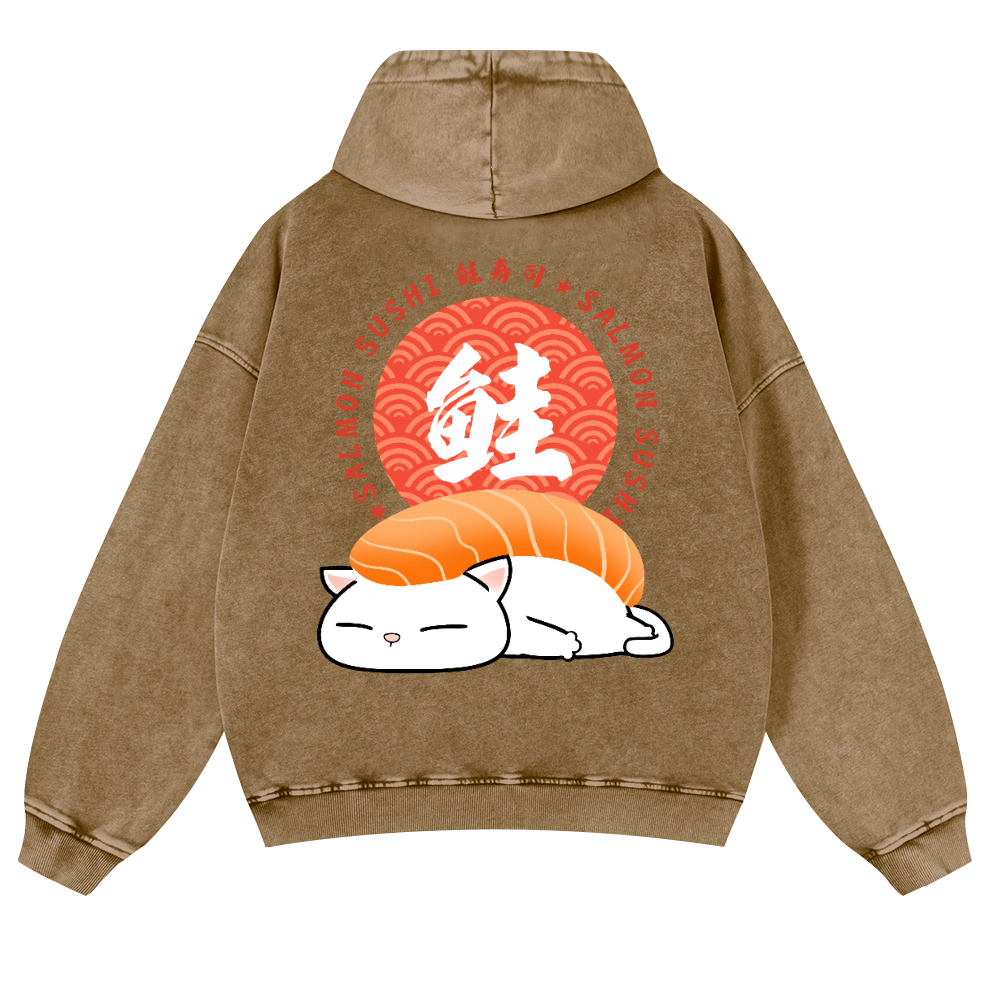 Sushi Cat Vintage Washed Cotton Back Art Hoodie