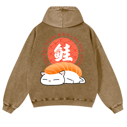 Sushi Cat Vintage Washed Cotton Back Art Hoodie