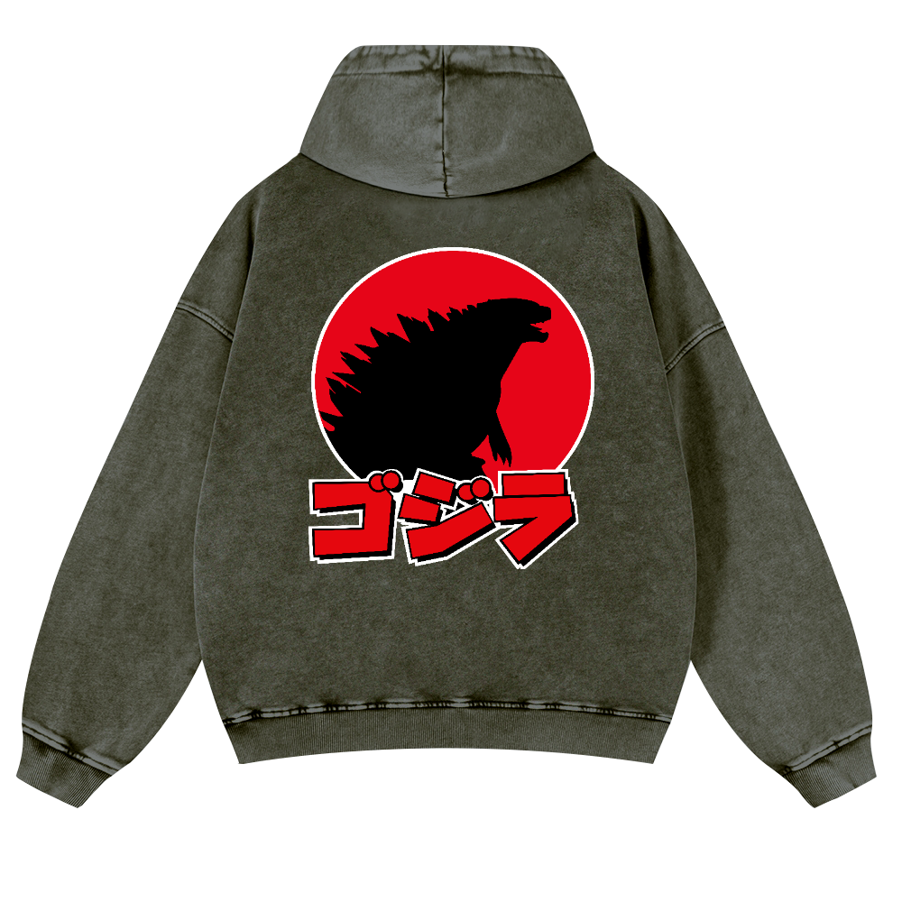 Godzilla Vintage Washed Cotton Back Art Hoodie