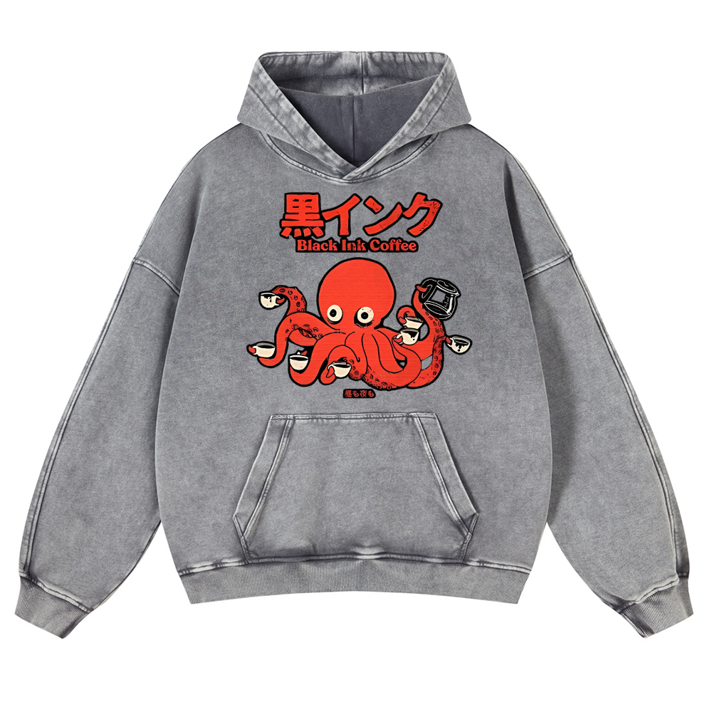 Octopus Coffee Vintage Washed Thick Cotton Hoodie