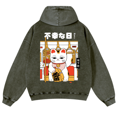 Cat Vintage Washed Cotton Back Art Hoodie