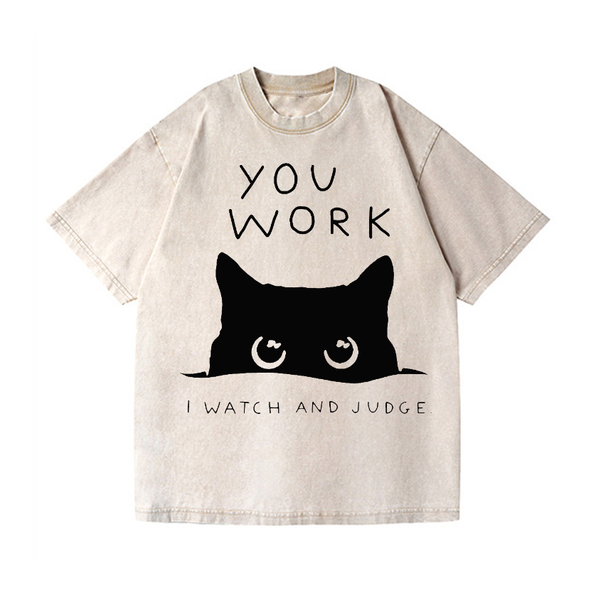 Cat Watching Your Work Vintage Wash Japanese Design T-Shirt