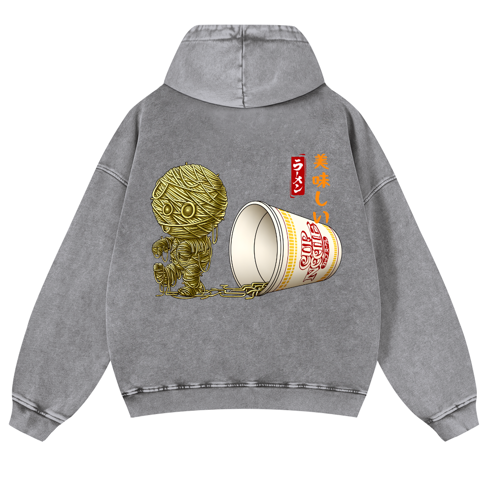 Ramen Mummy Vintage Washed Cotton Back Art Hoodie