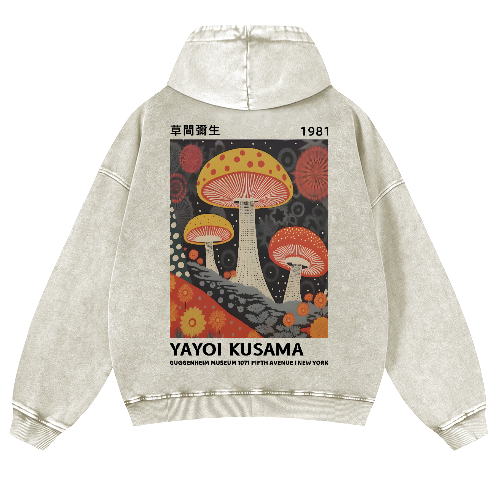 Yayoi Kusama Mushroom Vintage Washed Cotton Back Art Hoodie