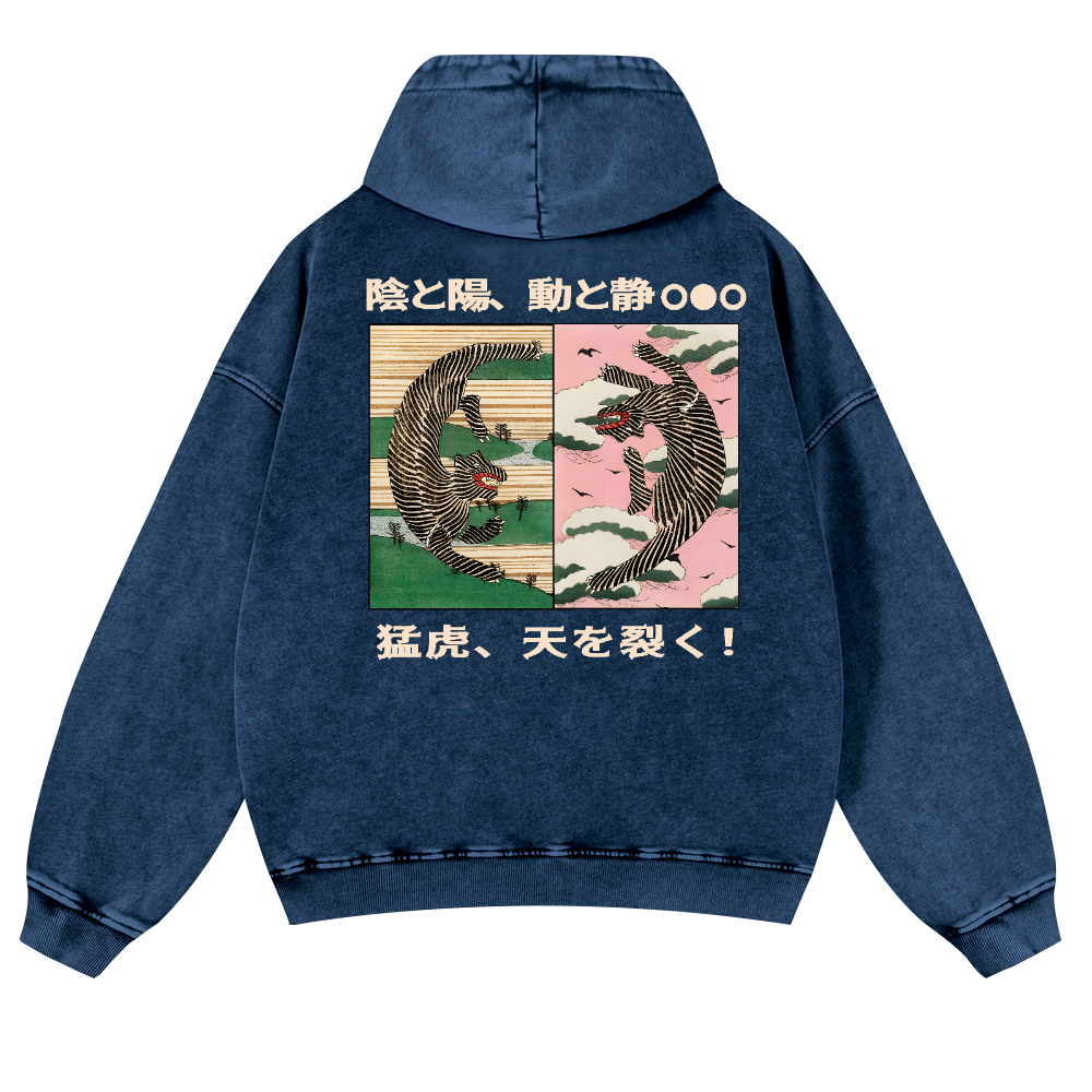 Tiger Vintage Washed Cotton Back Art Hoodie