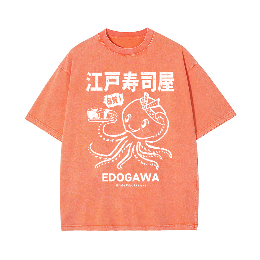 Edogawa  Octopus Vintage Wash Japanese Design T-Shirt