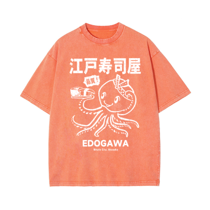 Edogawa  Octopus Vintage Wash Japanese Design T-Shirt
