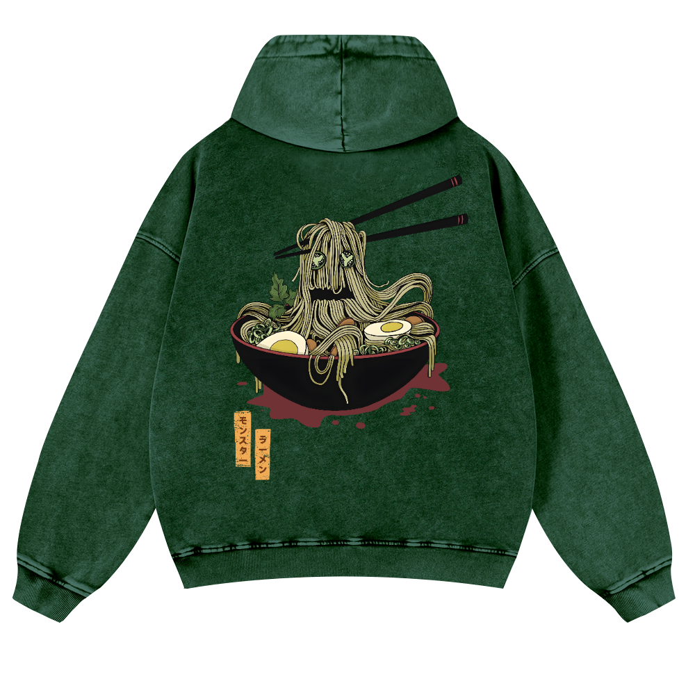Ramen Monster Vintage Washed Cotton Back Art Hoodie