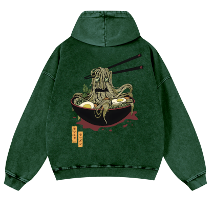 Ramen Monster Vintage Washed Cotton Back Art Hoodie