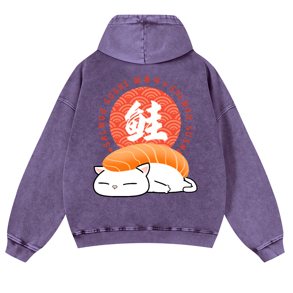 Sushi Cat Vintage Washed Cotton Back Art Hoodie