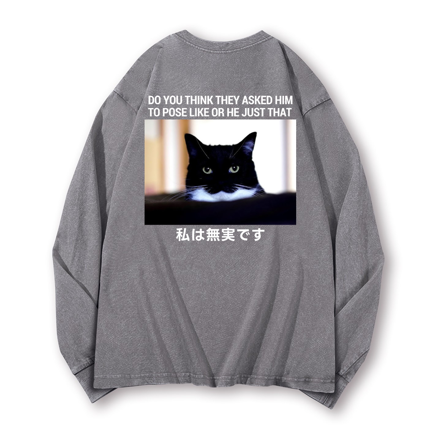 Cat Vintage Washed Cotton Back Art Long-sleeve T-shirt