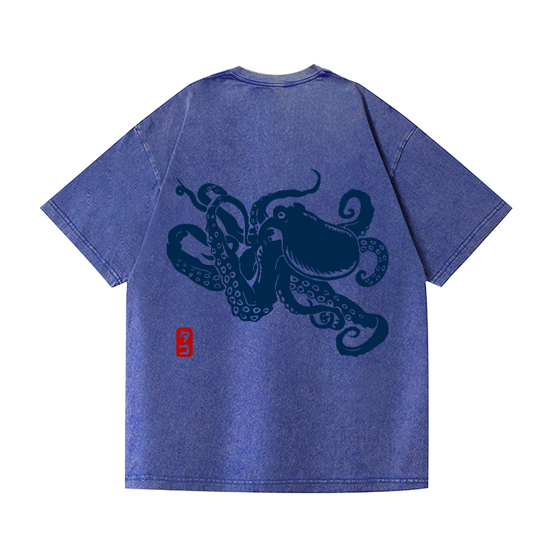 Octopus Vintage Wash Japanese Design Back Art T-Shirt