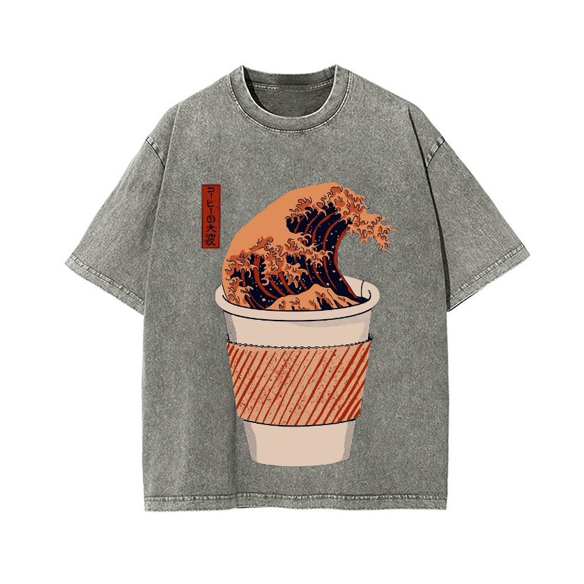 Wave Vintage Wash Japanese Design T-Shirt