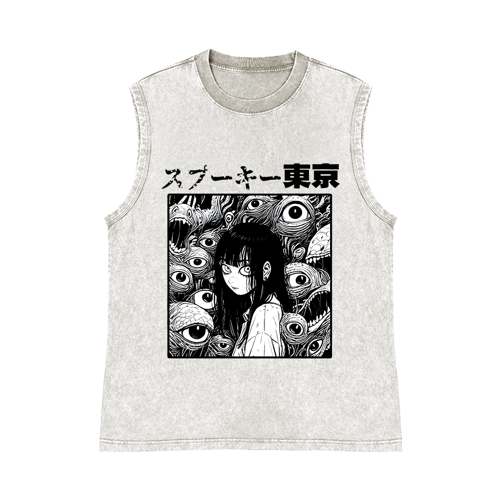 Horror manga Pure Cotton Wash-Dyed Sleeveless Tank Top