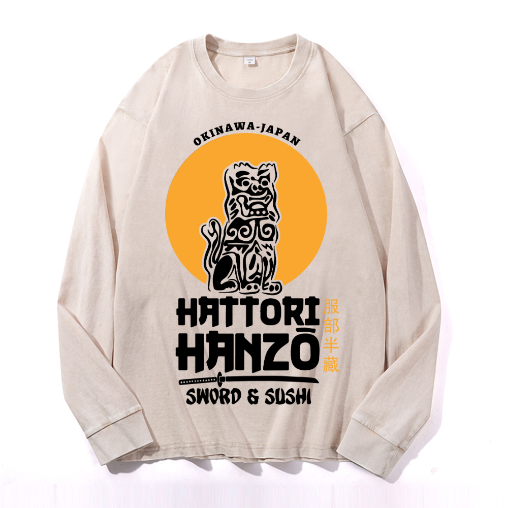 Okinawa Hattori Hanzo Komainu Vintage Cotton Wash Crewneck Sweatshirt