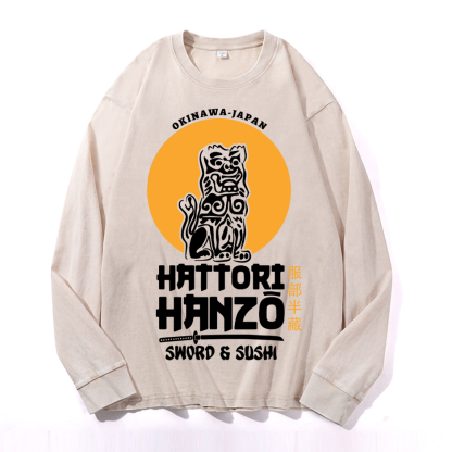 Okinawa Hattori Hanzo Komainu Vintage Cotton Wash Crewneck Sweatshirt