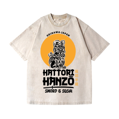Okinawa Hattori Hanzo Komainu Vintage Wash Japanese Design T-Shirt