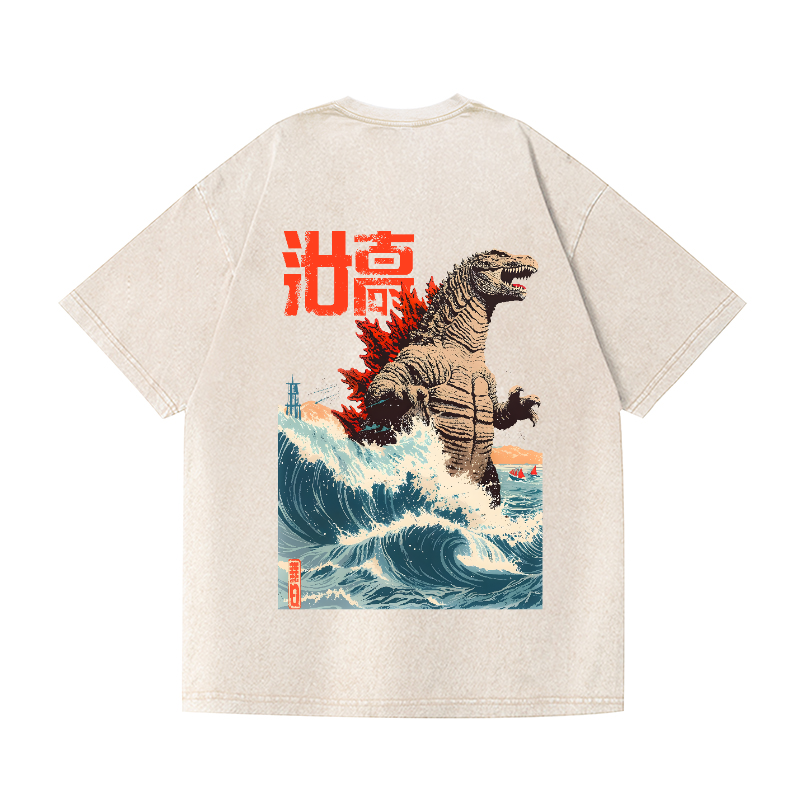 Godzilla Vintage Wash Japanese Design Back Art T-Shirt