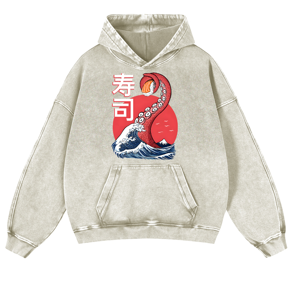 Sushi Octopus Vintage Washed Thick Cotton Hoodie