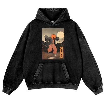 Kimono Pumpkin Person Vintage Washed Thick Cotton Hoodie