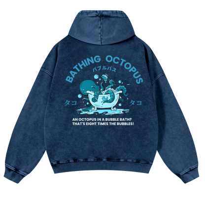 Bubble Bath Octopus Vintage Washed Cotton Back Art Hoodie