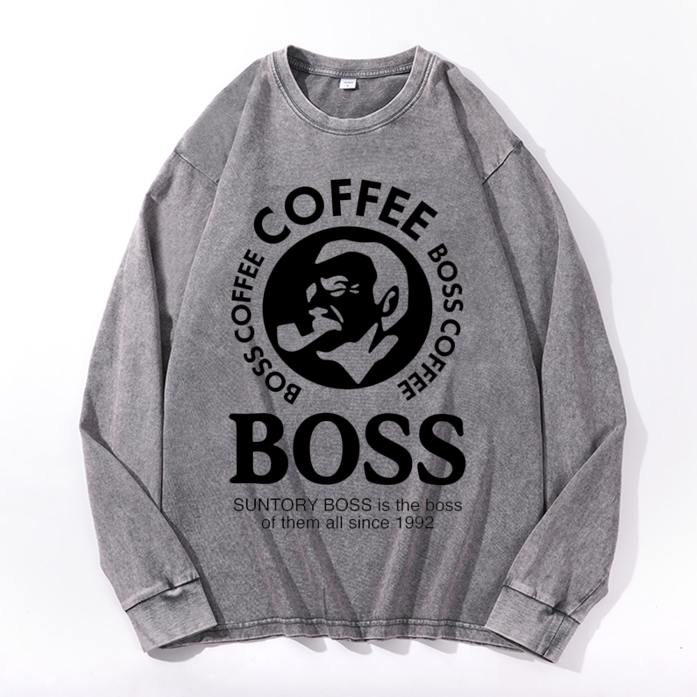 Coffee Boss Vintage Cotton Wash Crewneck Sweatshirt