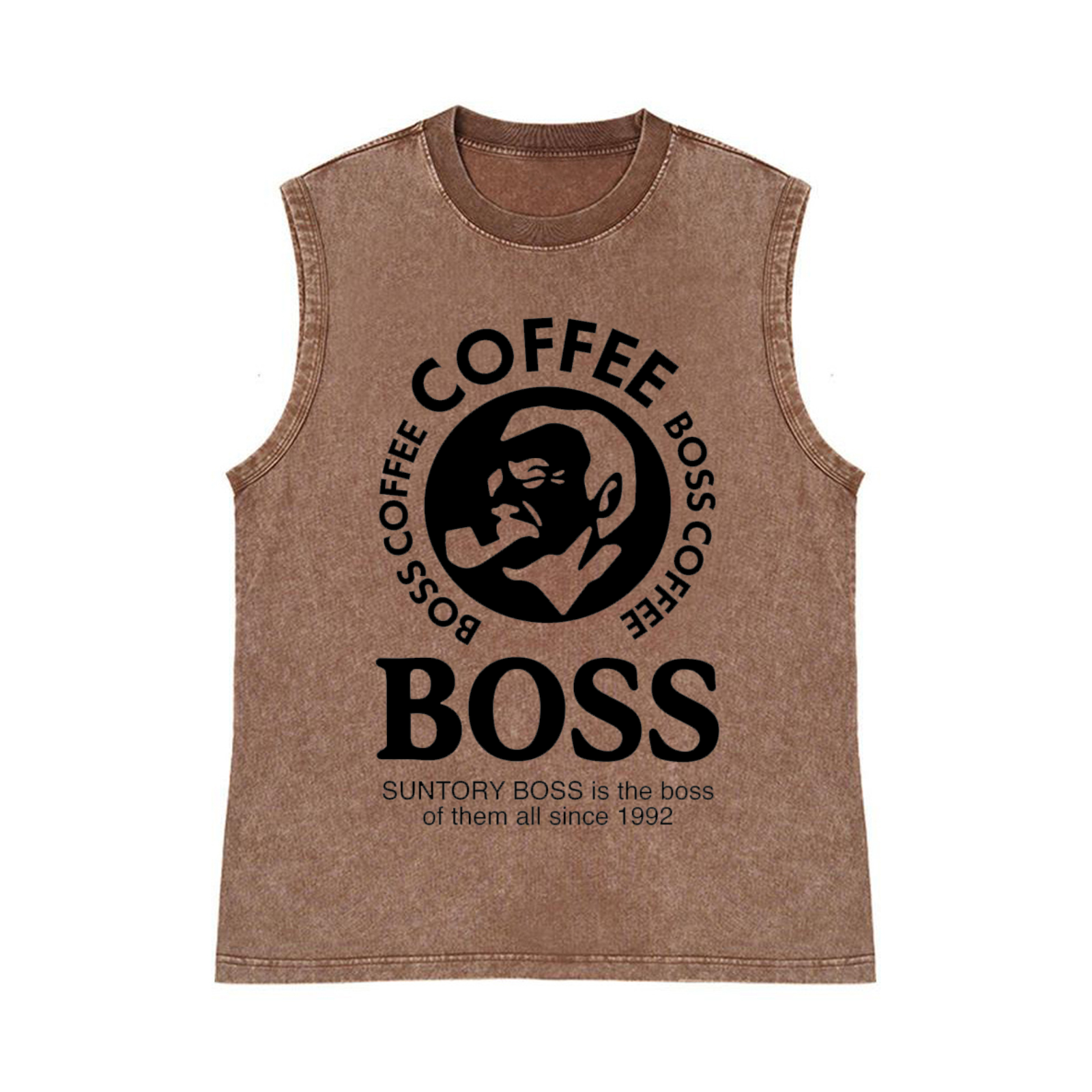 Coffee Boss Pure Cotton Wash-Dyed Sleeveless Tank Top