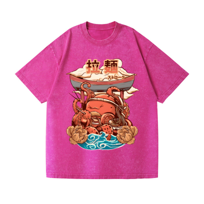 Ramen Octopus Vintage Wash Japanese Design T-Shirt