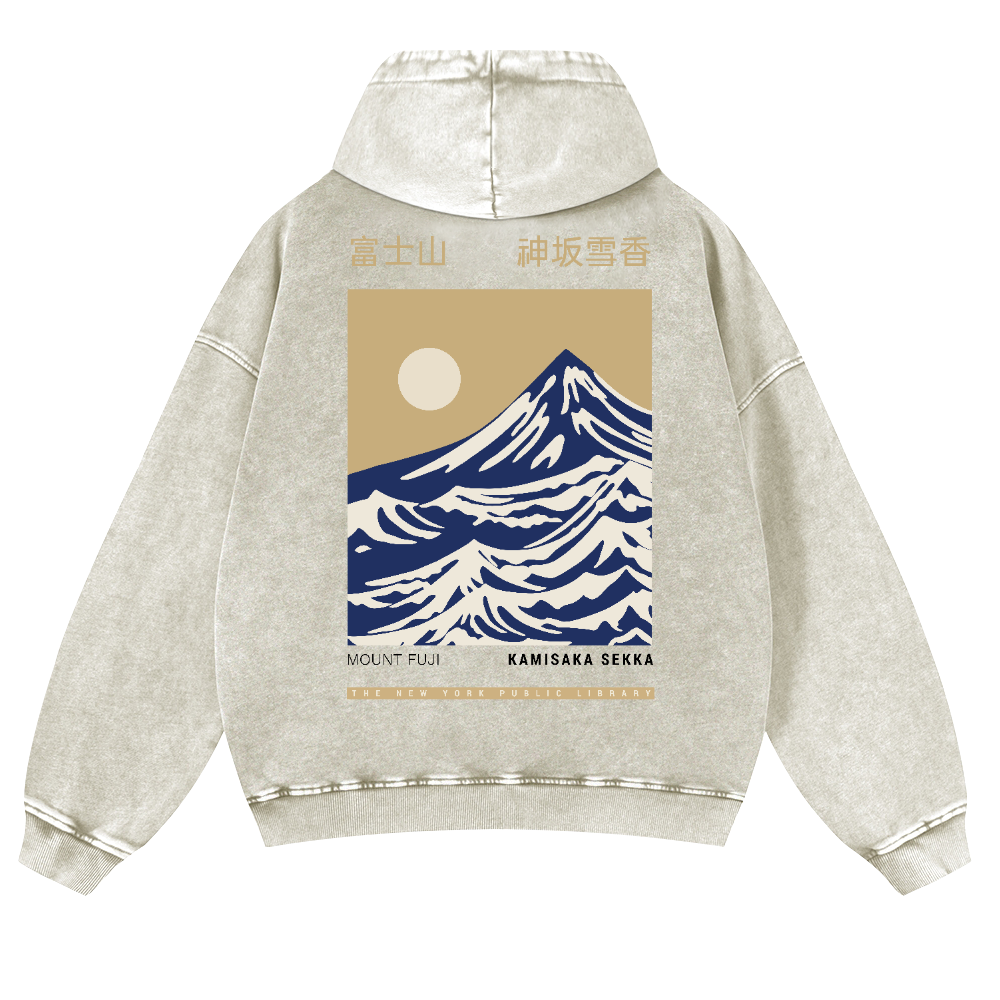 Mount Fuji Kamisaka Sekka Vintage Washed Cotton Back Art Hoodie