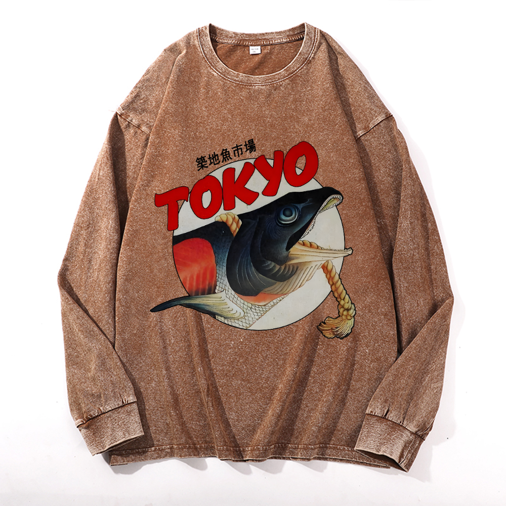 Tokyo Fish Vintage Cotton Wash Crewneck Sweatshirt