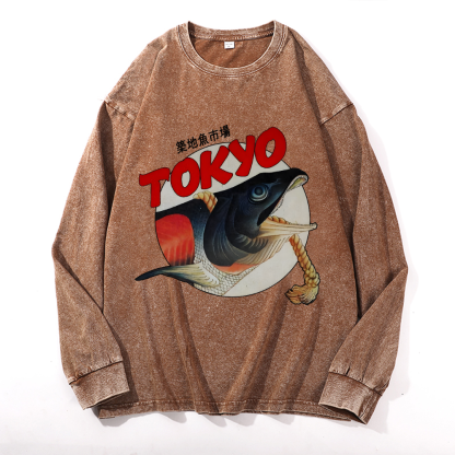 Tokyo Fish Vintage Cotton Wash Crewneck Sweatshirt