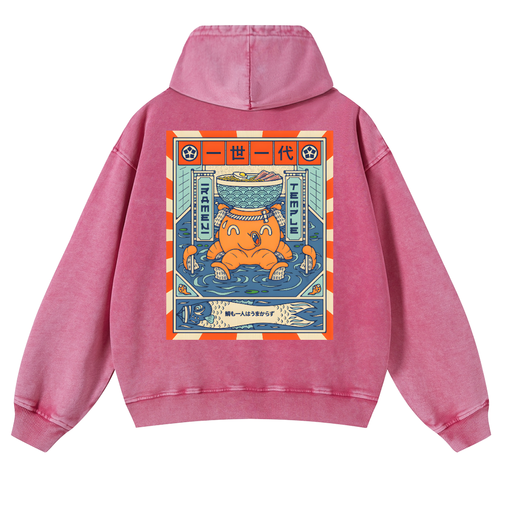 Ramen Octopus Vintage Washed Cotton Back Art Hoodie