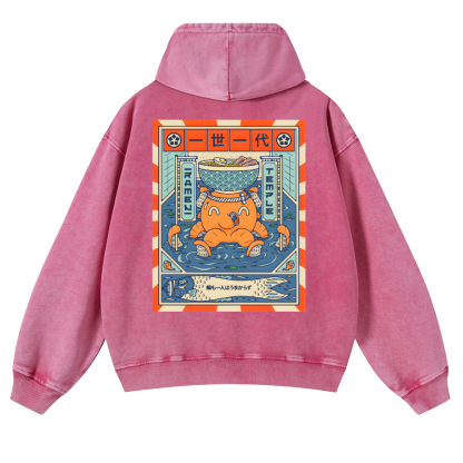 Ramen Octopus Vintage Washed Cotton Back Art Hoodie