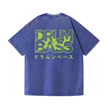 Drum and Bass Vintage Wash Japanese Design Back Art T-Shirt