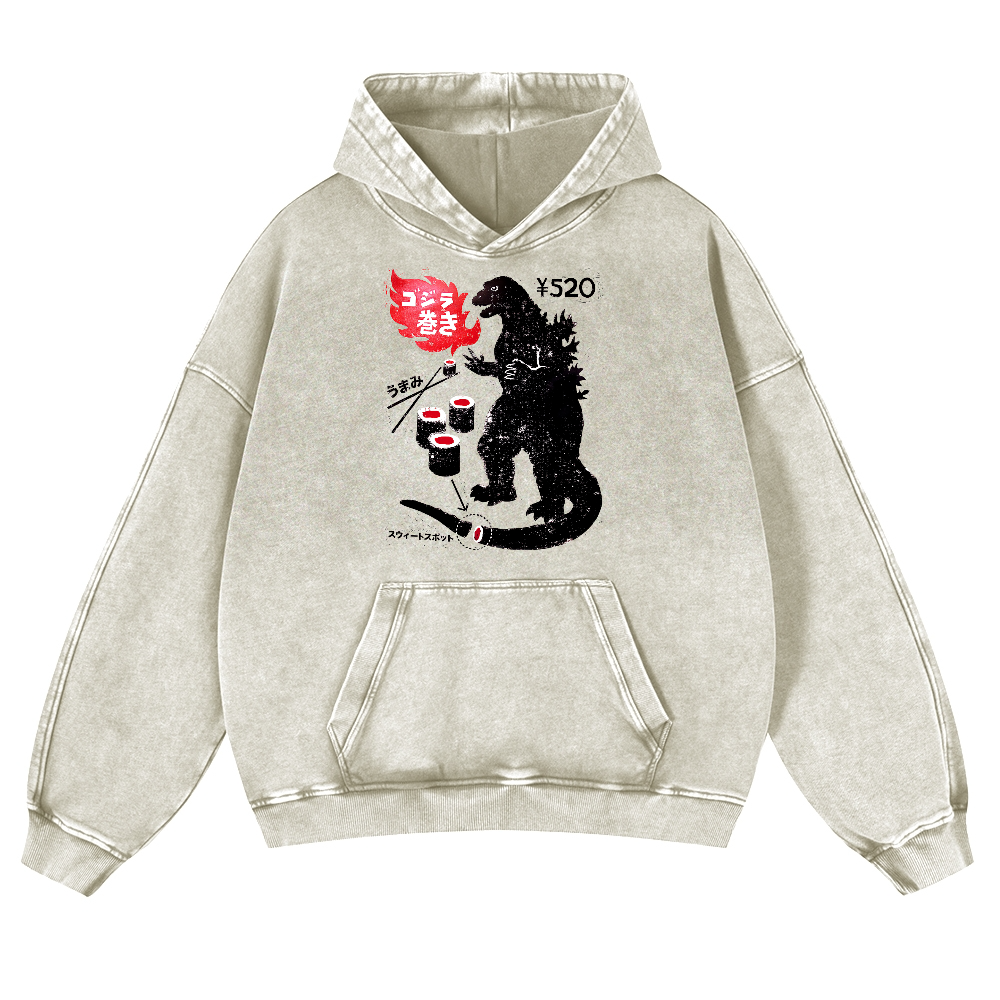 Sushi Godzilla Vintage Washed Thick Cotton Hoodie