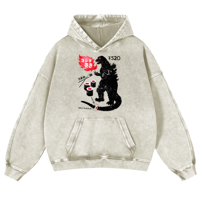 Sushi Godzilla Vintage Washed Thick Cotton Hoodie