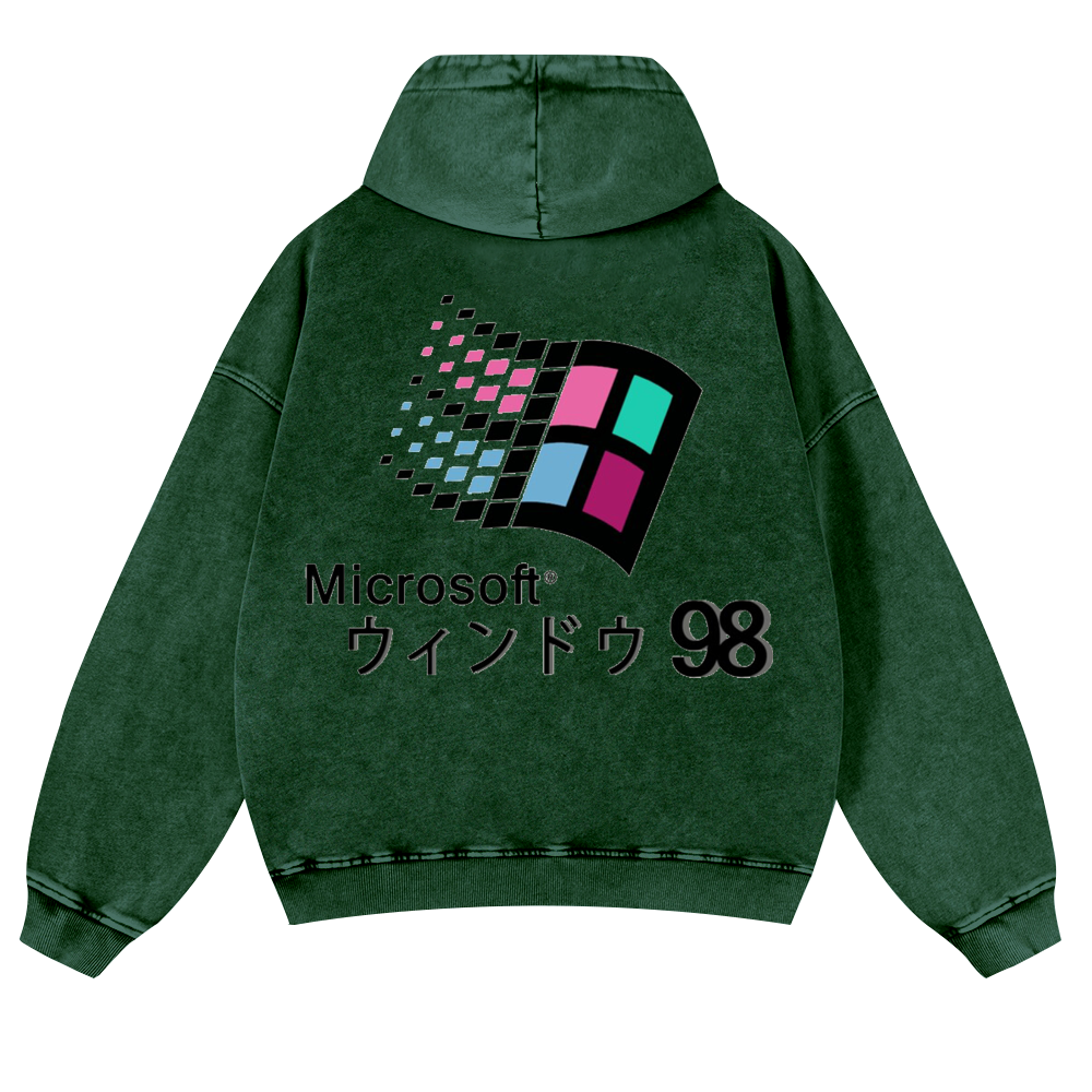 Microsoft Windows 98 Vintage Washed Cotton Back Art Hoodie