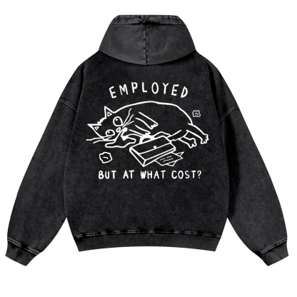 Cat Vintage Washed Cotton Back Art Hoodie