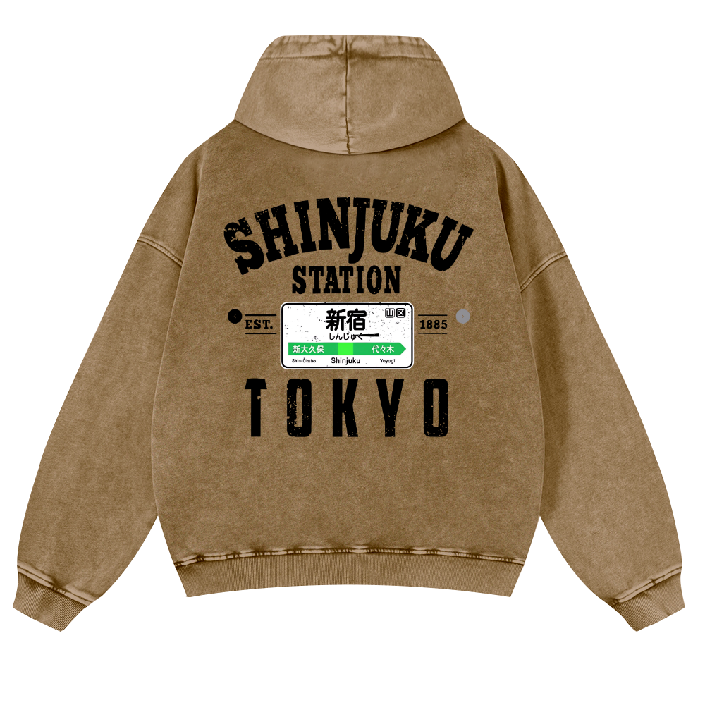 Shinjuku Station Vintage Washed Cotton Back Art Hoodie