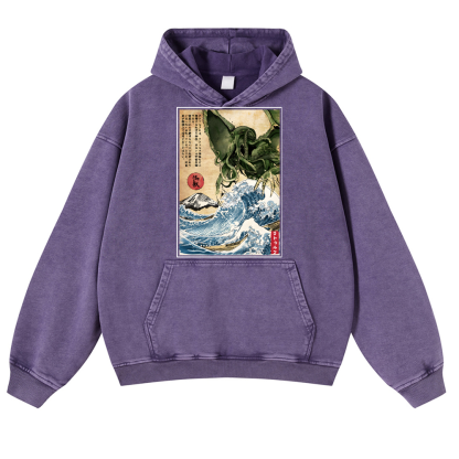 Octopus Ukiyoe Vintage Washed Thick Cotton Hoodie