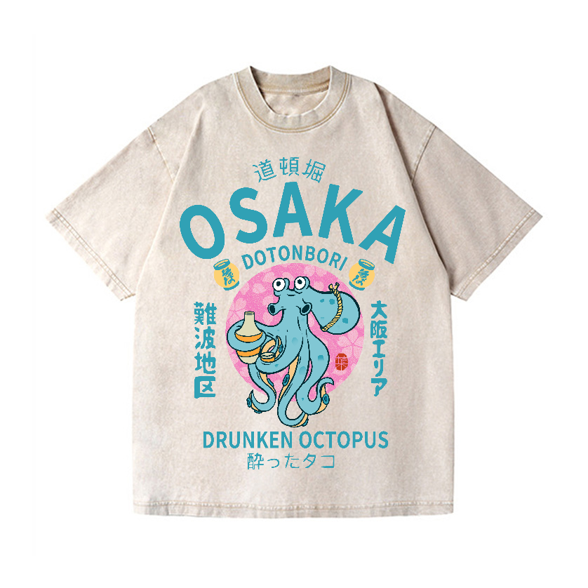 Osaka Dotonbori Drunken Octopus Vintage Wash Japanese Design T-Shirt
