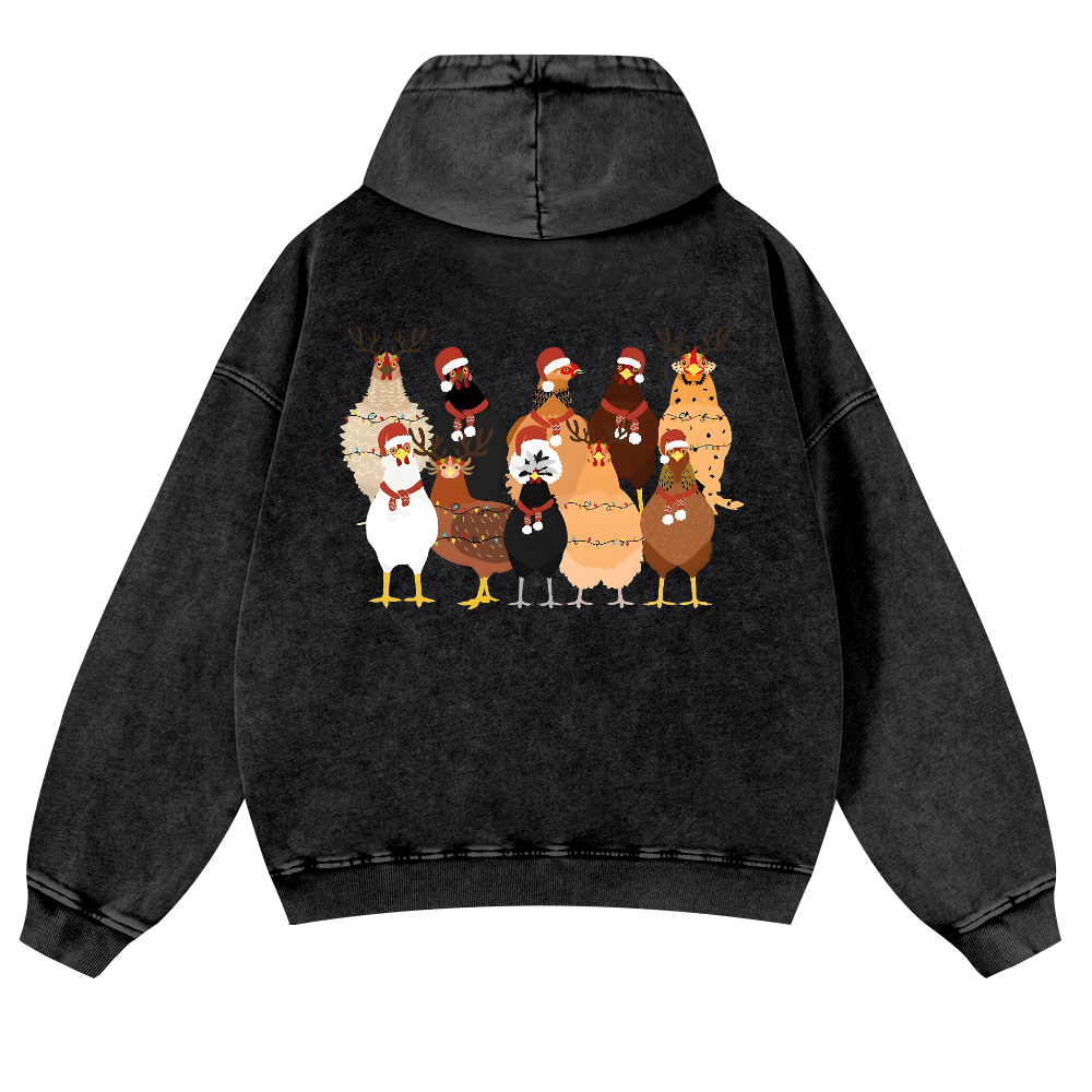 Chicken Vintage Washed Cotton Back Art Hoodie